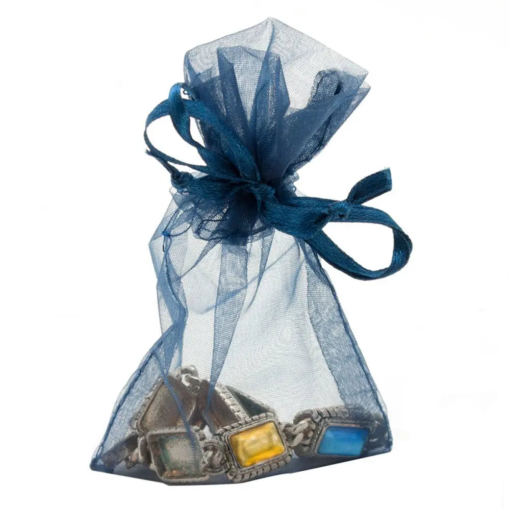 Navy Blue Organza Drawstring Gift Pouches, 2" x 3-1/4", 12 Per Pack