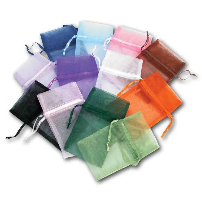 Assorted Colors Organza Drawstring Gift Pouches, 3 1/2" x 3 1/2"- Pack of 12