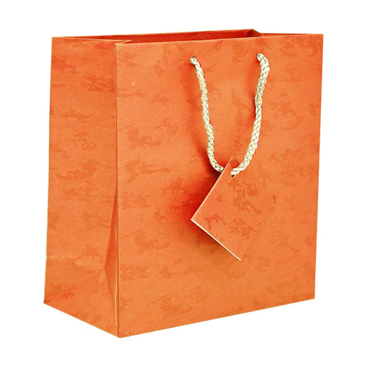 Orange Copper Paper Tote Gift Shopping Bags, 4" x 2-3/4" x 4-1/2" Pack of 10