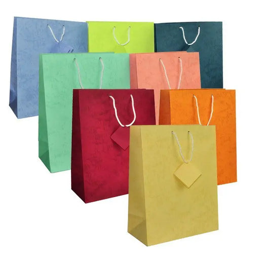 Assorted Color Paper Tote Gift Shopping Bags, 7-3/4" x 4" x 9-3/4" Pack of 10