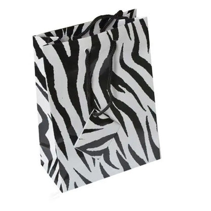 Zebra Print Gift Shopping Tote Bags with Handle, 4-3/4" x 2-1/2" 6-3/4" Pack of 10