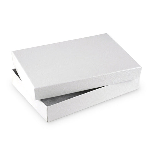 #53 - 5 3/8" x 3 7/8" x 1"H White Swirl Cotton Filled Paper Box