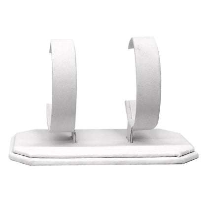 White Leatherette Dual Jewelry Watch / Bracelet Display Stand