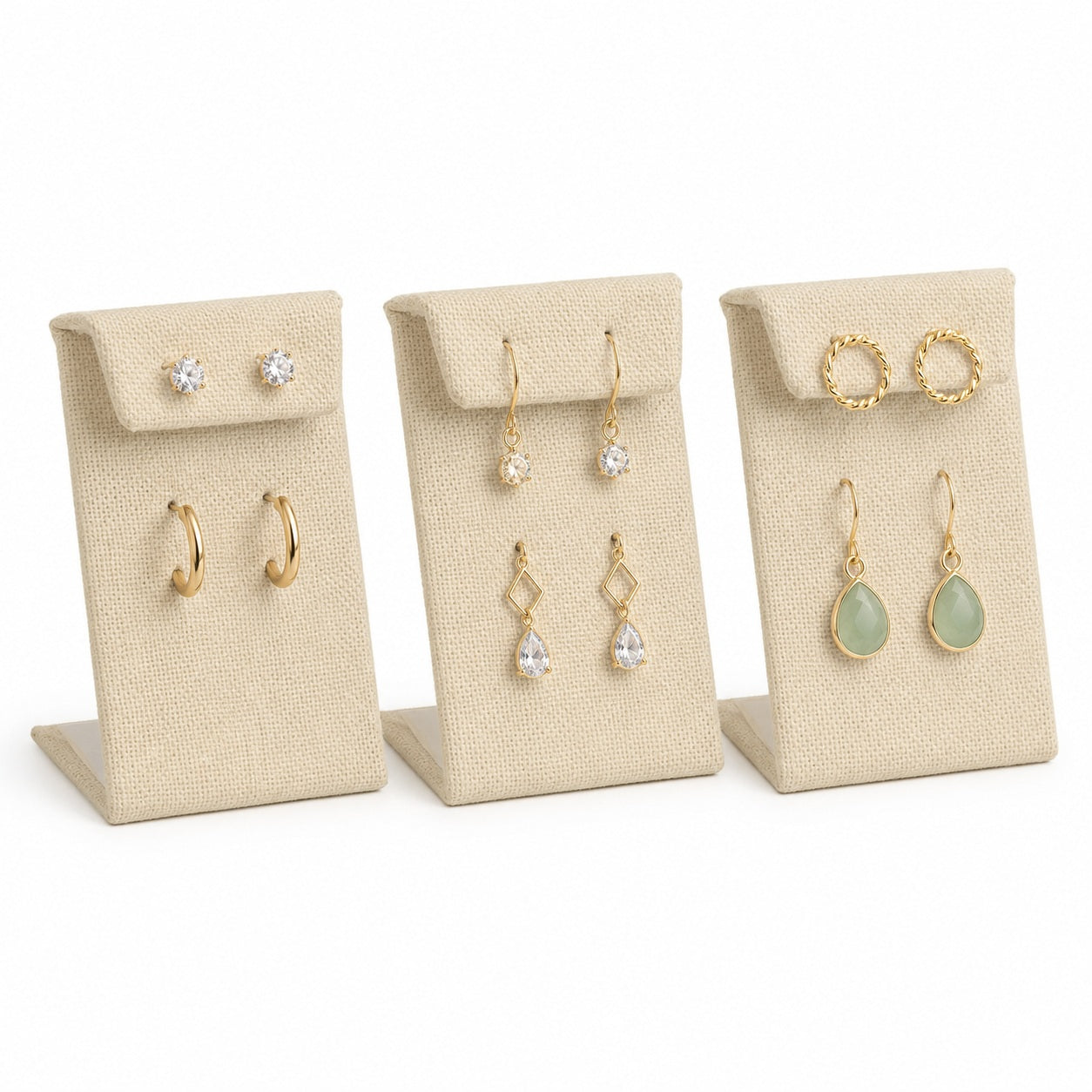 Beige Linen Jewelry Earring Display Stand