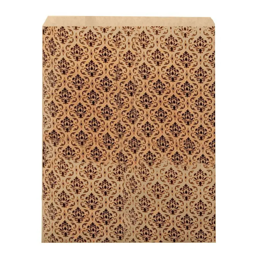 Brown Damask Print Gift Shopping Bags, 100 Per Pack, 8-1/2" x 11"