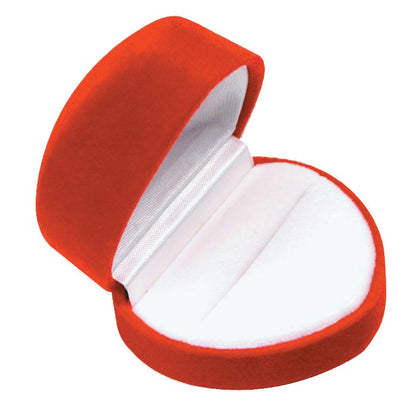 Small Red Heart Shaped Flocked Velour Ring Boxes