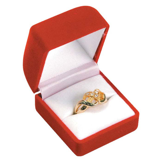 Red Square Flocked Velvet Ring Box- Sold by Dozen (12 pcs)