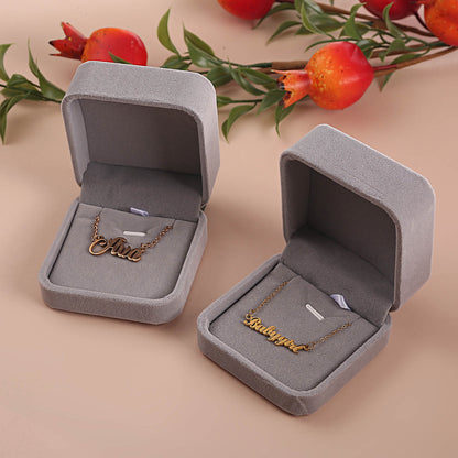 Grey Velvet Pendant Earring Necklace Jewelry Box