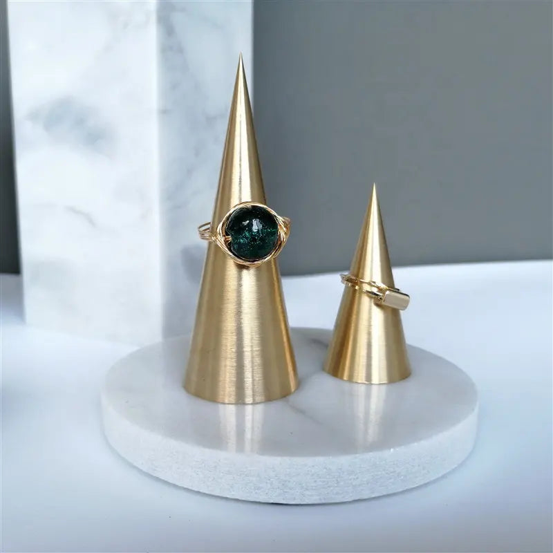 Luxury Gold Metal Cone Shape Ring Display for Tabletop & Showcase-Small