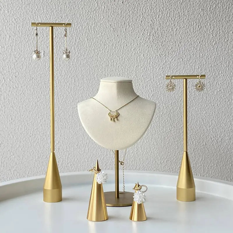 Luxury Gold Metal T-Bar Water Drop Gold Earring Display Stand Size- 8" High