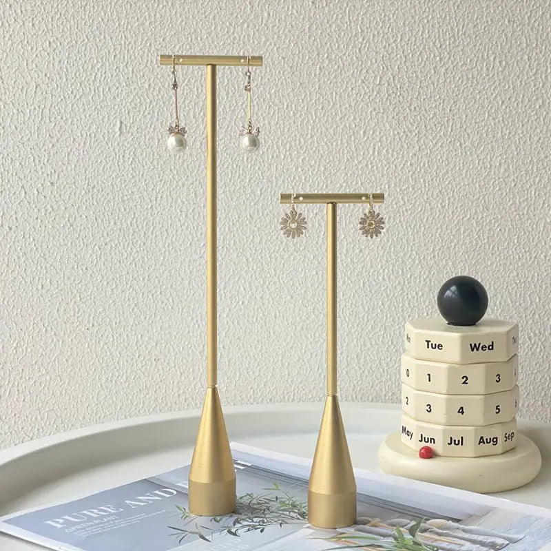Luxury Gold Metal T-Bar Water Drop Gold Earring Display Stand Size- 8" High