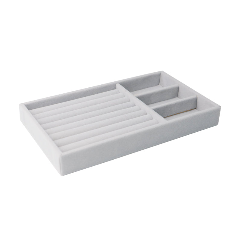 Gray Velvet Jewelry Storage 3 Slot Tray: Elegant Organizer for Necklaces, Rings, and Bracelets