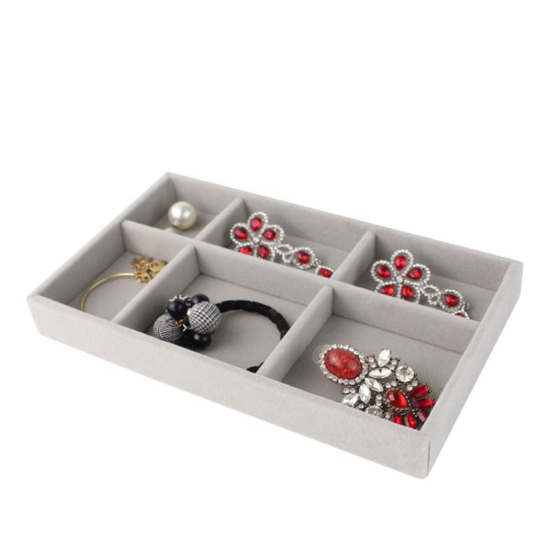 Gray Velvet Jewelry Storage 6 Slot Tray: Elegant Organizer for Necklaces, Rings, and Bracelets