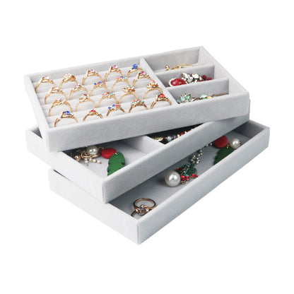 Gray Velvet Jewelry Storage 3 Slot Tray: Elegant Organizer for Necklaces, Rings, and Bracelets