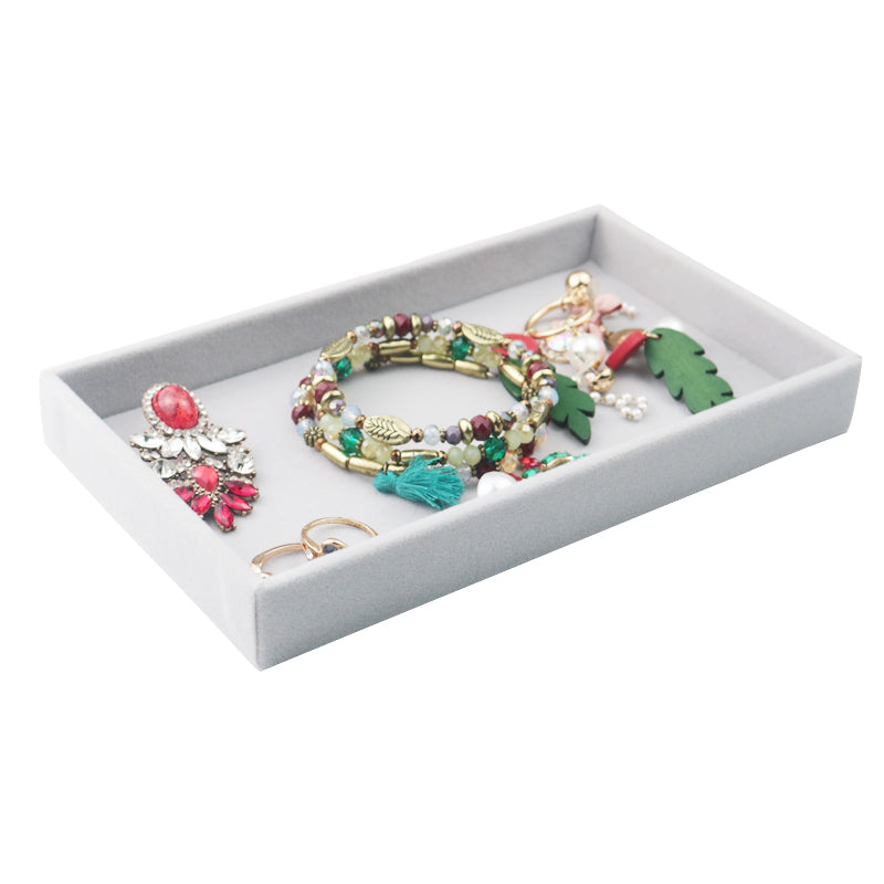 Gray Velvet Jewelry Storage Tray: Elegant Organizer for Necklaces, Rings, and Bracelets