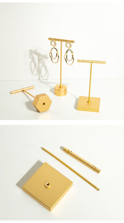 Luxurious Metal Jewelry Display Stands: Elegant Large Hexagon T-Bar Earring Holders