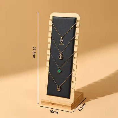 Bamboo Frame Jewelry Necklace Display Stand Suede Leather- Green