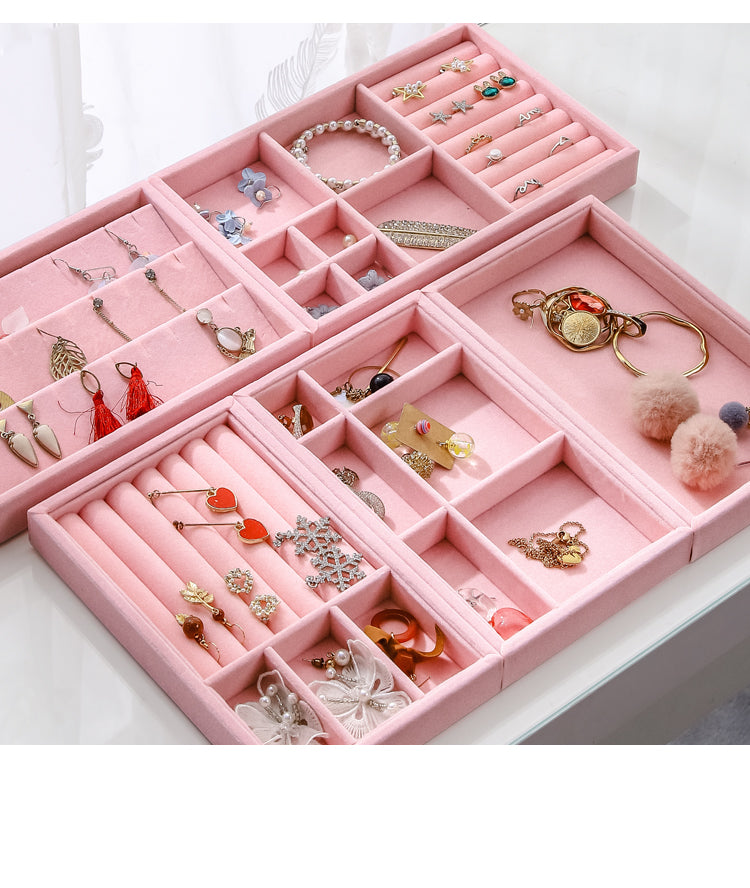 Pink Velvet Jewelry Storage 6 Slot Tray: Elegant Organizer for Necklaces, Rings, and Bracelets