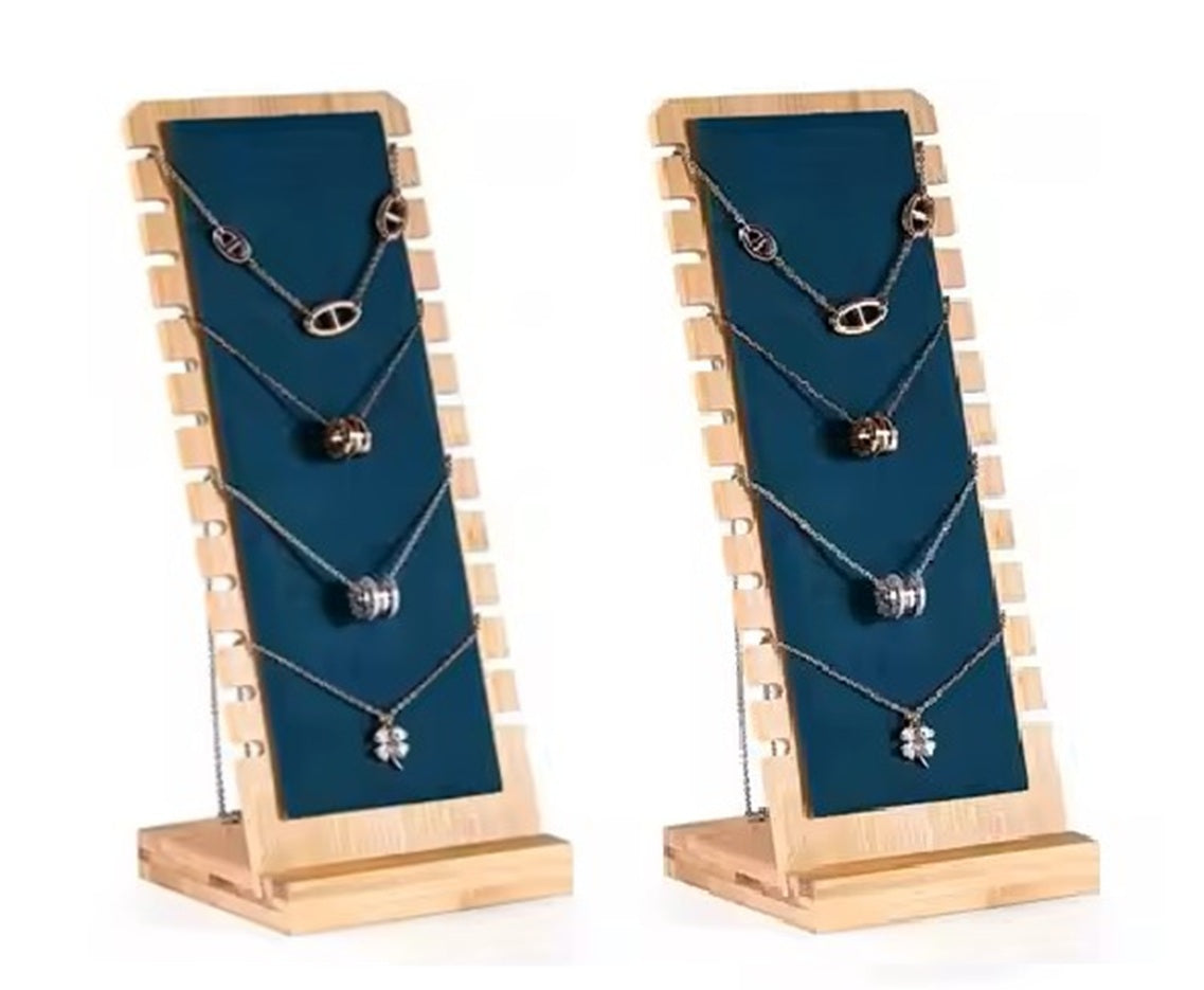Bamboo Frame Jewelry Necklace Display Stand Suede Leather- Green