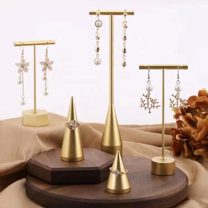 Luxury Gold Metal T-Bar Water Drop Gold Earring Display Stand Size- 8" High