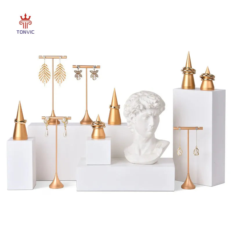 Luxury Gold Metal Cone Shape Ring Display for Tabletop & Showcase-Small