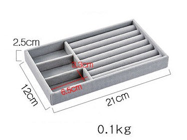 Gray Velvet Jewelry Storage 3 Slot Tray: Elegant Organizer for Necklaces, Rings, and Bracelets