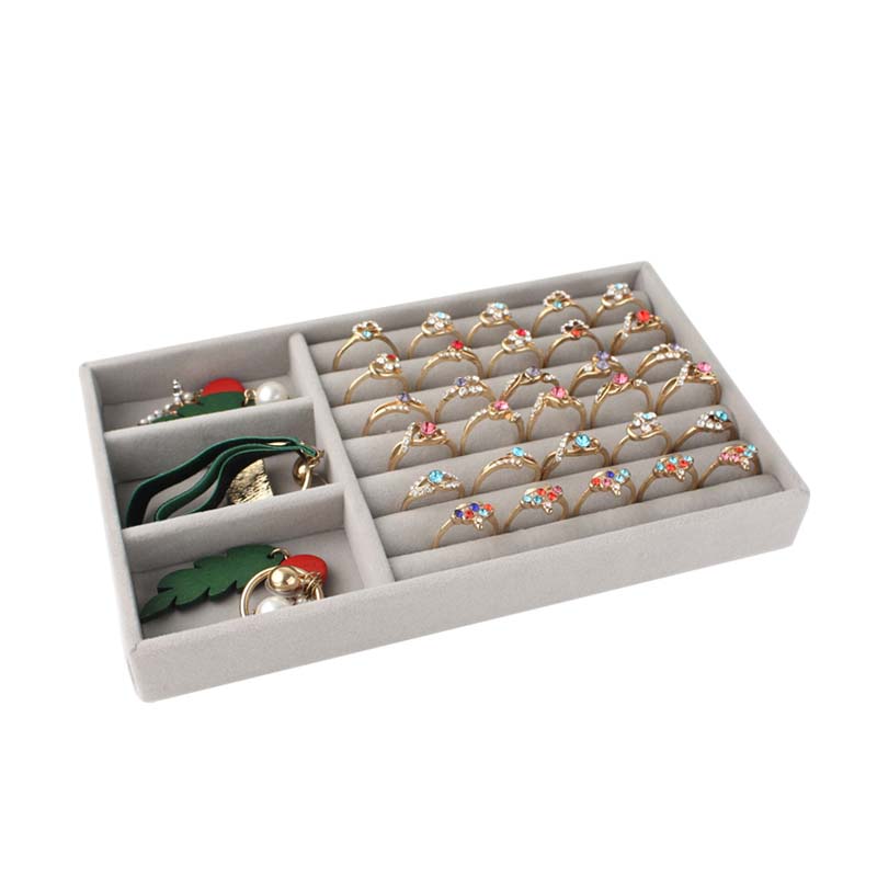 Gray Velvet Jewelry Storage 3 Slot Tray: Elegant Organizer for Necklaces, Rings, and Bracelets