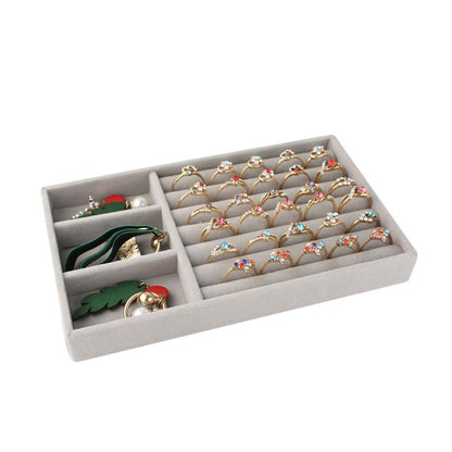 Gray Velvet Jewelry Storage 3 Slot Tray: Elegant Organizer for Necklaces, Rings, and Bracelets
