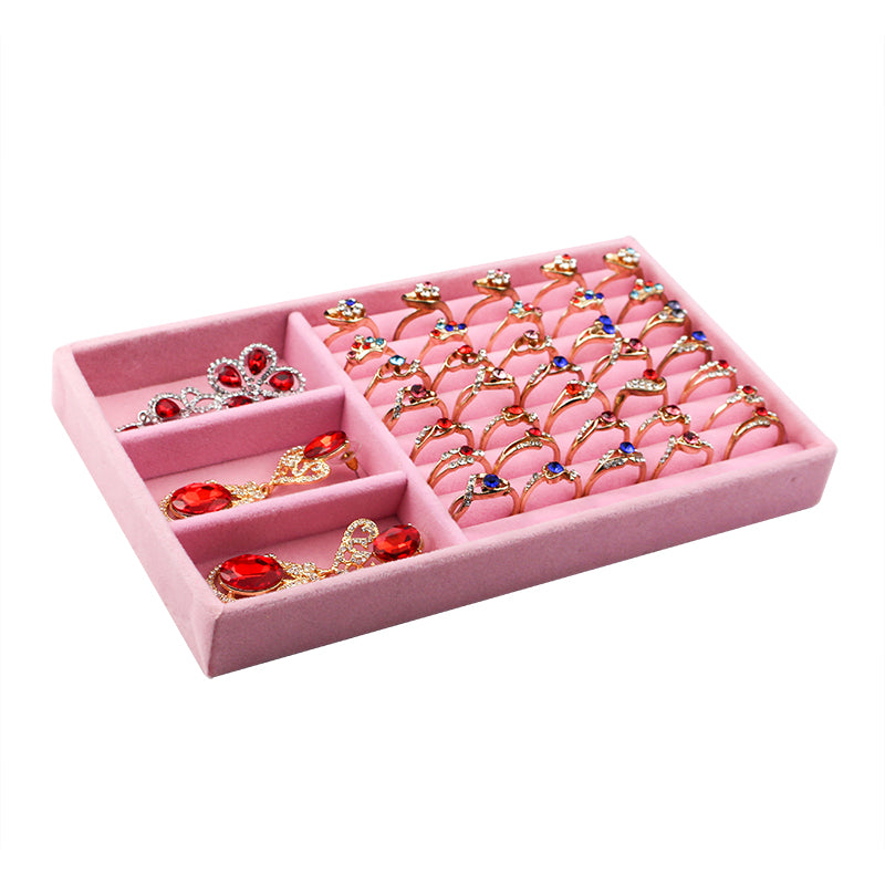 Pink Velvet Jewelry Storage 3 Slot Tray: Elegant Organizer for Necklaces, Rings, and Bracelets
