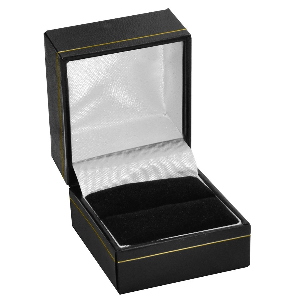 Black Leatherette, Gold Trim Jewelry Ring Box