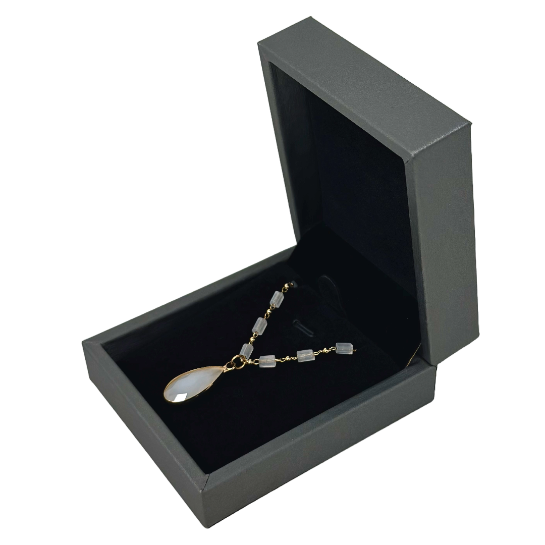 Luxury PU Leather Steel Grey Earring Pendant, Necklace Gift Box