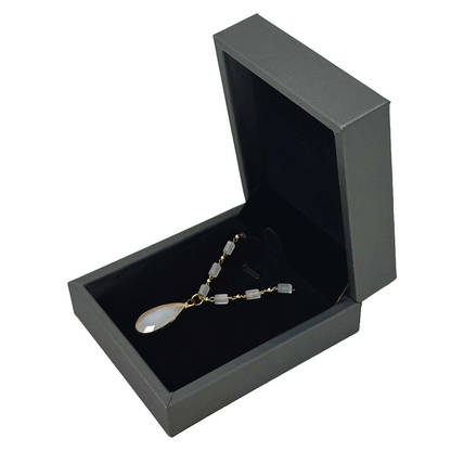Luxury PU Leather Steel Grey Earring Pendant, Necklace Gift Box