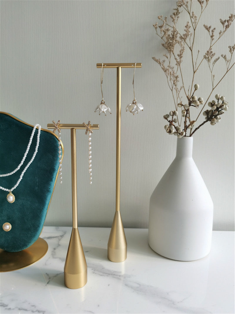 Luxury Gold Metal T-Bar Water Drop Gold Earring Display Stand Size- 8" High