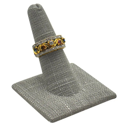 Grey Linen Jewelry Ring Display Stand"