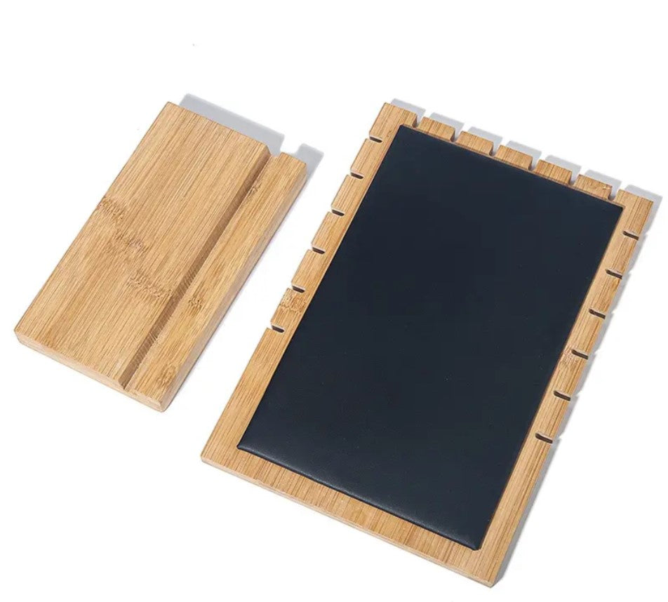 Large Bamboo Frame Jewelry Display Stand Suede Leather-Black