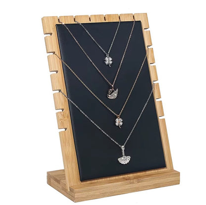 Large Bamboo Frame Jewelry Display Stand Suede Leather-Black
