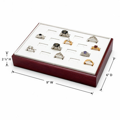 Red Rosewood 18 Slot Jewelry Ring Display Tray