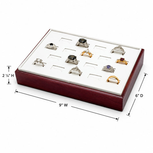 Red Rosewood 18 Slot Jewelry Ring Display Tray