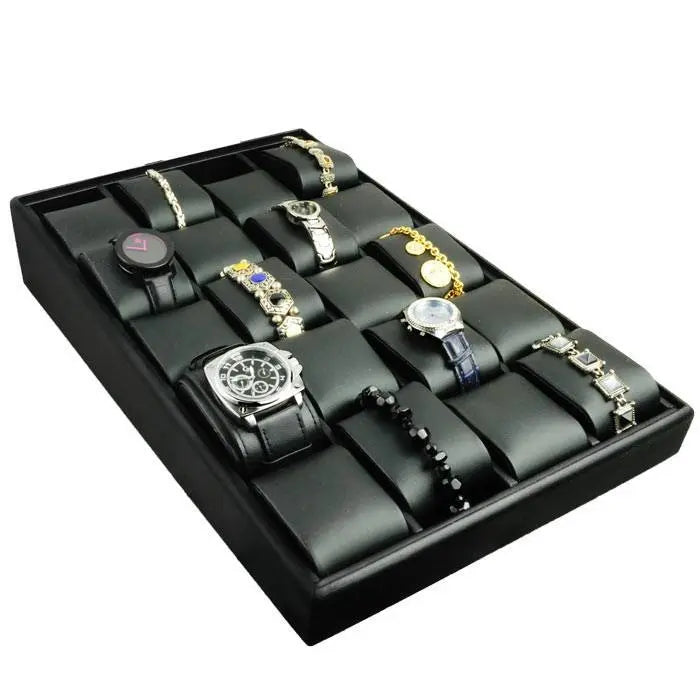 Steel Grey Leatherette Jewelry Watch Display Tray