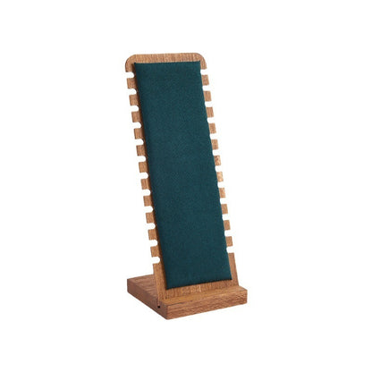 Bamboo Frame Jewelry Necklace Display Stand Suede Leather- Green
