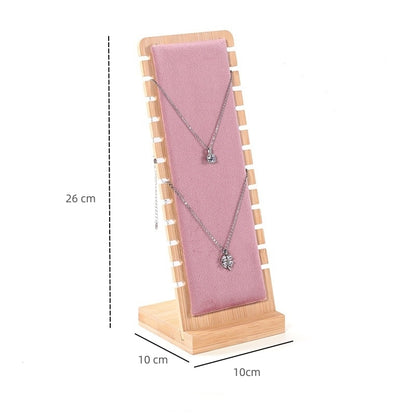 Bamboo Frame Jewelry Necklace Display Stand Pink Suede Leather- Pink