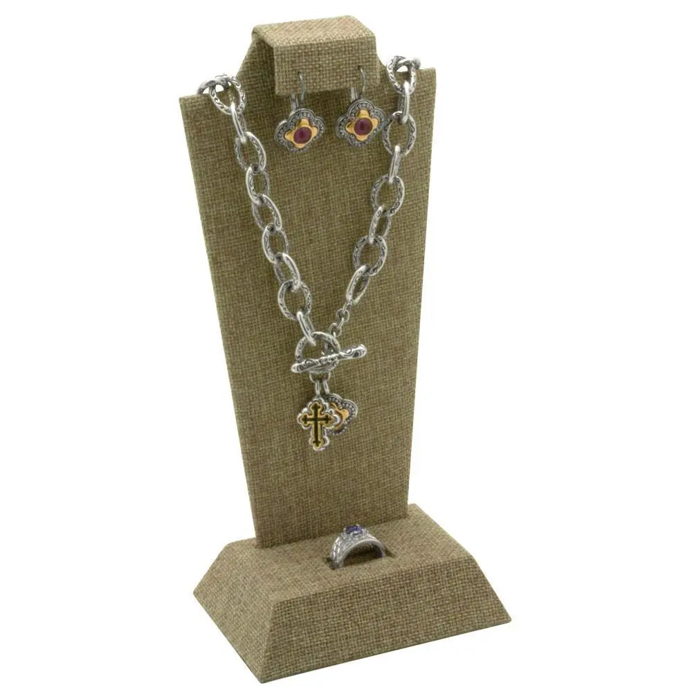 Brown Burlap Jewelry Ring, Earring, and Necklace Display Stand