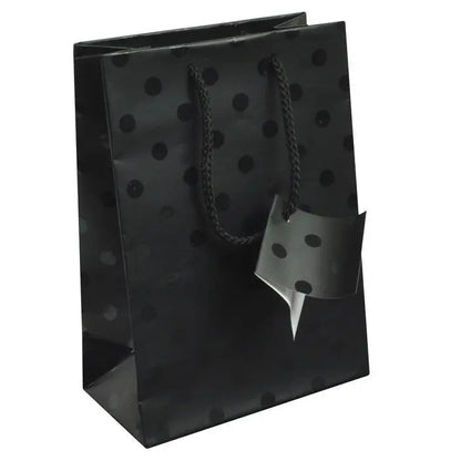 Black Polka Dot Gift Shopping Tote Bags with Handle, 4" x 2-3/4" x 6-3/4" Pack of 10