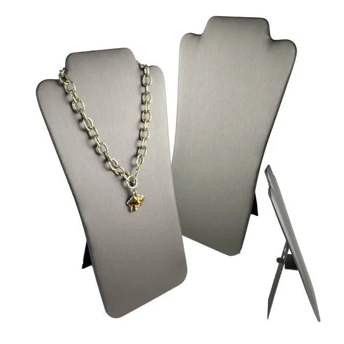 Steel Grey Leatherette Jewelry Necklace Display Easel, 14" Tall