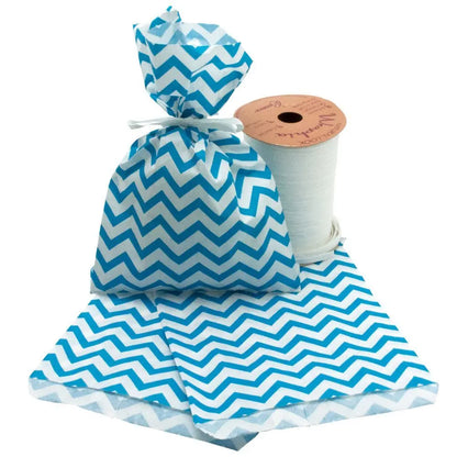 Blue and White Chevron Gift Shopping Bags, 100 Per Pack, 4" x 6"