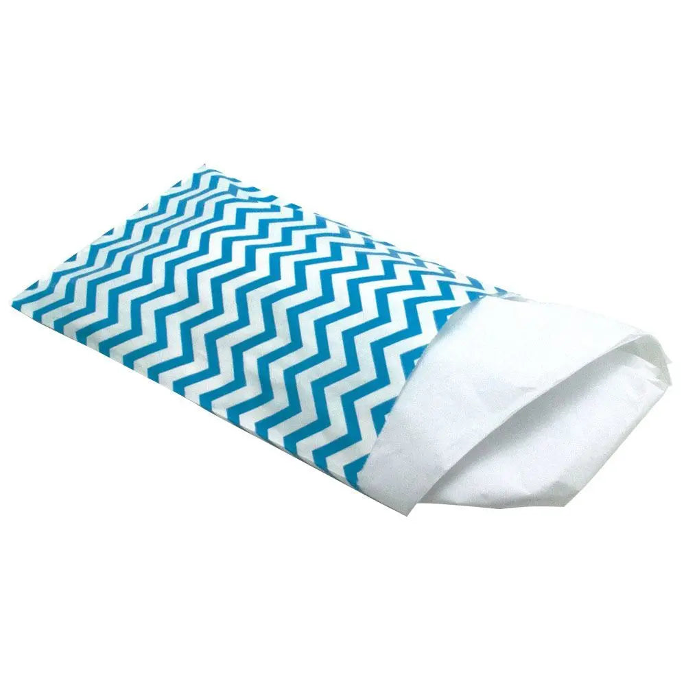 Blue and White Chevron Gift Shopping Bags, 100 Per Pack, 4" x 6"