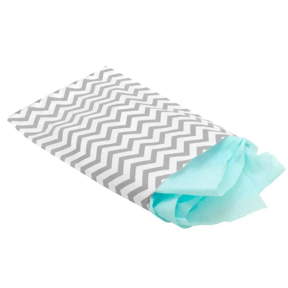 Silver and White Chevron Gift Shopping Bags, 100 Per Pack, 6" x 9"