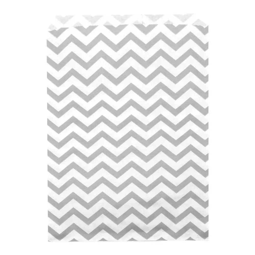 Silver and White Chevron Gift Shopping Bags, 100 Per Pack, 6" x 9"