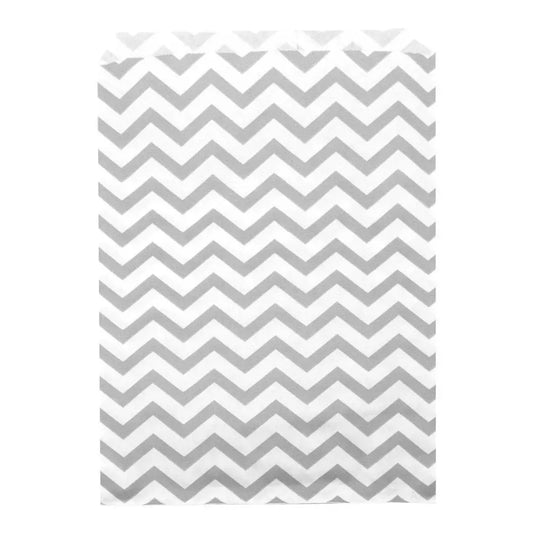 Silver and White Chevron Gift Shopping Bags, 100 Per Pack, 6" x 9"