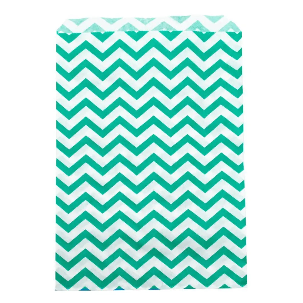 Teal and White Chevron Gift Shopping Bags, 100 Per Pack, 6" x 9"